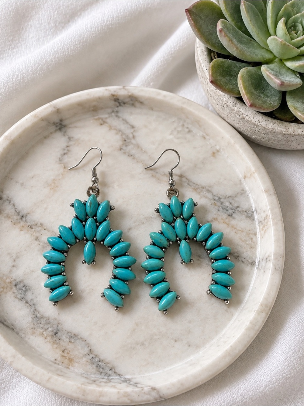 Turquoise Teardrop Cluster Dangle Earrings - Women Jewelry